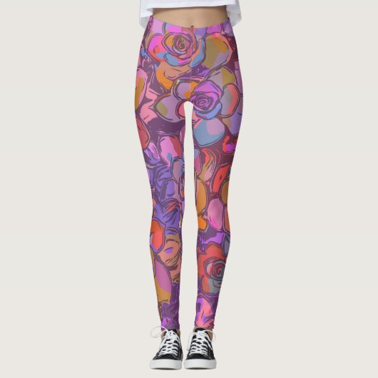 Leggings Motif d'illustration de fleurs botaniques en viole (Devant)