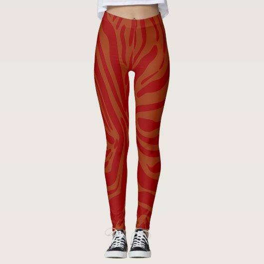 Leggings motif d'impression chic beige & rouge zèbre (Devant)