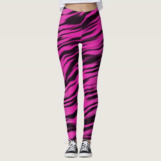 Leggings Motif d'impression de bandes de tigres noirs roses (Devant)