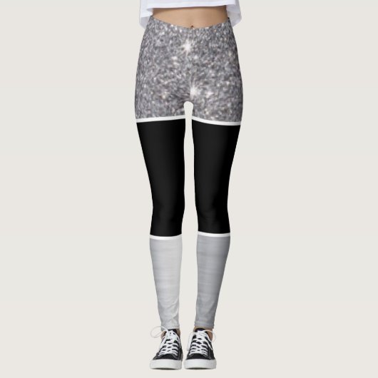 Leggings Motif d'impression en argent noir Parties scintill (Devant)