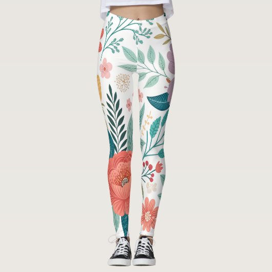 Leggings Motif d'impression floral dynamique (Devant)