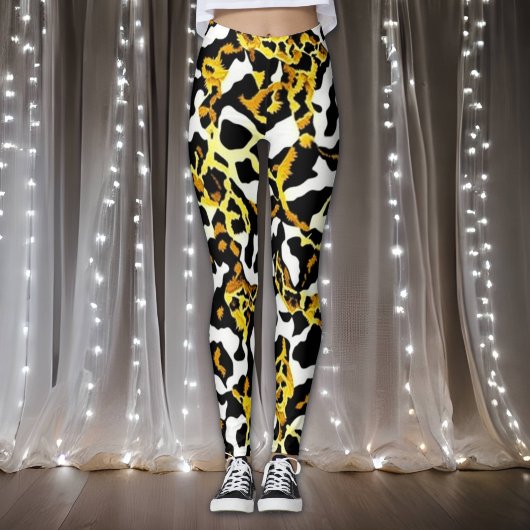 Leggings Motif d'impression Leopard et Zebra Fur