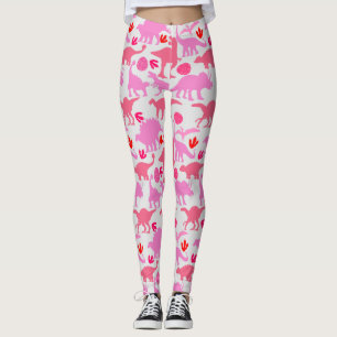 Leggings Motif Dino Rose L Fond Gris
