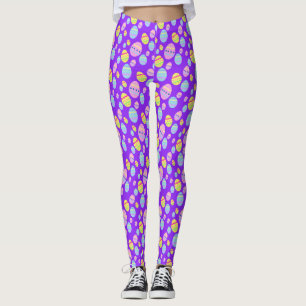 Leggings Motif d'oeufs de Pâques pastel sur violet