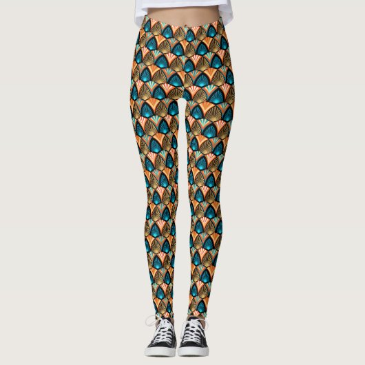 Leggings Motif d'or feuille en palmier géométrique Art Déco (Devant)
