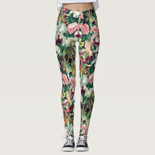 Leggings Motif d'orchidée blanche rose jaune