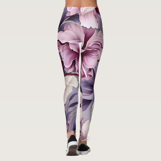 Leggings Motif d'orchidées blanches et violettes (Dos)
