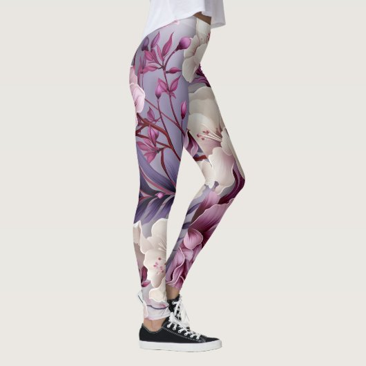 Leggings Motif d'orchidées blanches et violettes (Droite)