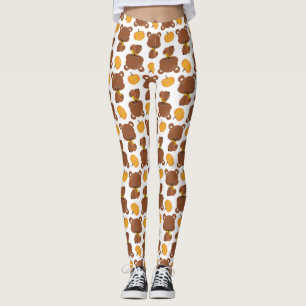 Leggings Motif D'Ours, Ours Mignons, Automne, Citrouille