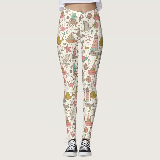 Leggings Motif drôle d'été avec des bateaux (Devant)