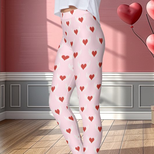 Leggings Motif du coeur ailé de la Saint-Valentin rose et r