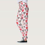 Leggings Motif du coeur de Valentin rouge et noir<br><div class="desc">La Saint-Valentin rouge et noire est le coeur d'un motif transparent sur un arrière - plan blanc.</div>