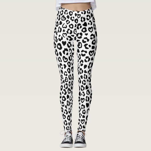 Leggings Motif du coeur du léopard noir (Devant)