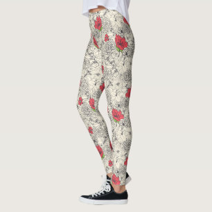 Leggings Motif du jardin de fleurs de pavot