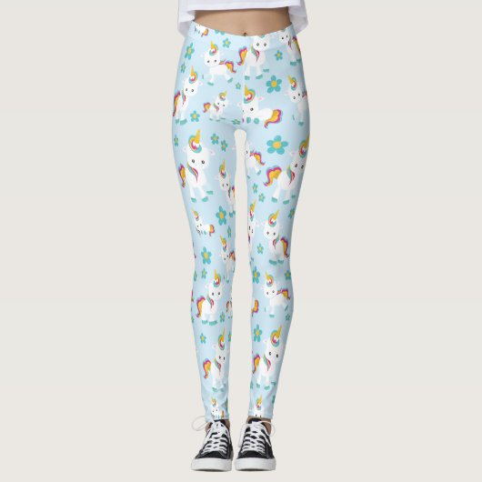 Leggings Motif D'Unicornes, De Mignons Unicornes, Fleurs (Devant)