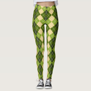 Leggings Motif élégant d'Argyle en losange vert et jaune