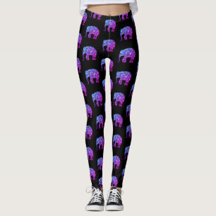 Leggings Motif éléphant ombré bleu violet brillant noir