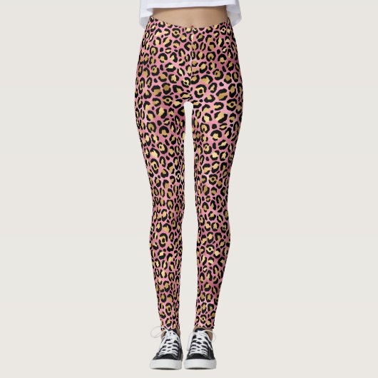 Leggings Motif Empreinte de léopard rose et or (Devant)