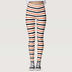 Leggings Motif en bande blanche et orange noir mignon Hallo