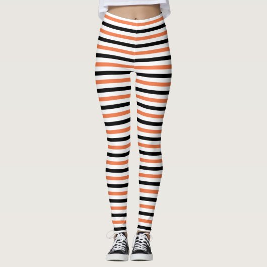 Leggings Motif en bande blanche et orange noir mignon Hallo (Devant)