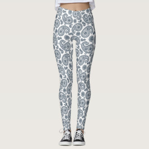 Leggings Motif en cachemire bleu foncé indien sur blanc