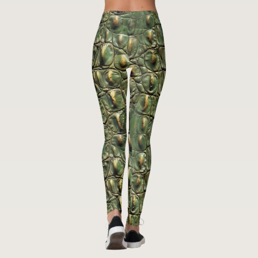 Leggings Motif en cuir crocodile vert (Dos)