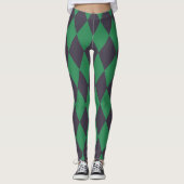 Leggings Motif en gras noir et vert arlequin chèques (Devant)
