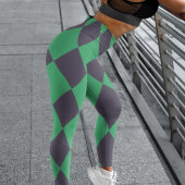 Leggings Motif en gras noir et vert arlequin chèques