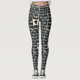 Leggings Motif en jean gothique grunge avec chauves-souris