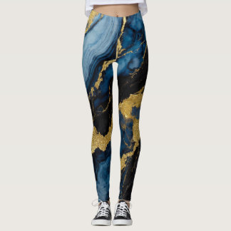 Leggings Motif en marbre bleu avec or