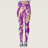 Leggings Motif en marbre doré sur violet (Devant)