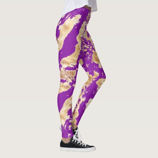 Leggings Motif en marbre doré sur violet (Droite)