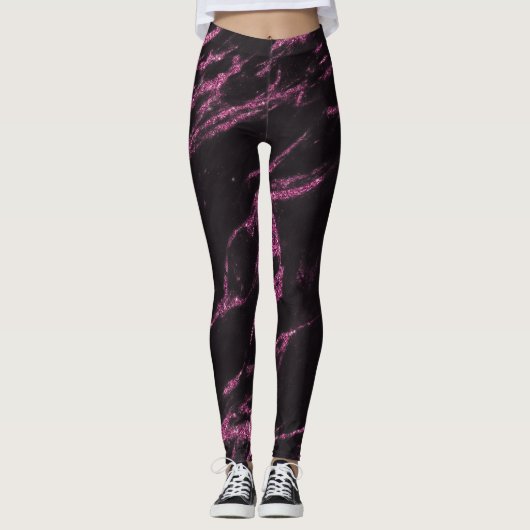 Leggings Motif en marbre noir rose magenta classique (Devant)