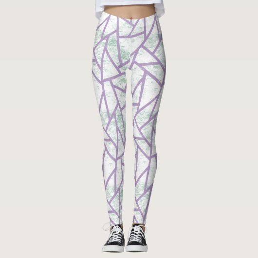 Leggings Motif en mosaïque vert clair et lavande (Devant)