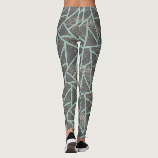 Leggings Motif en mosaïque vert pâle et gris (Dos)