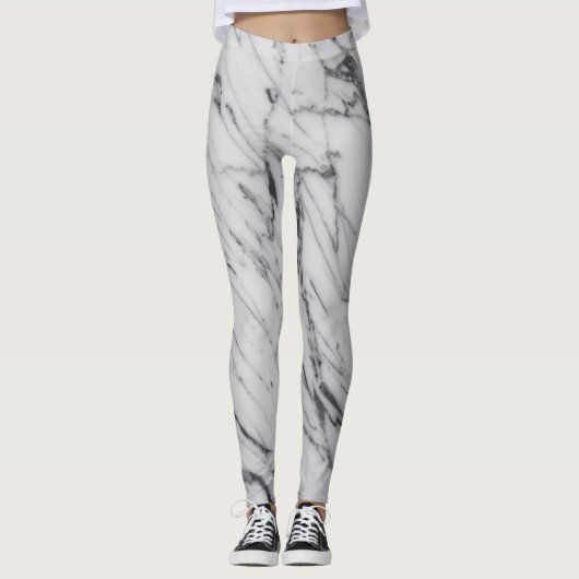 Leggings Motif en pierre de marbre blanc noir Abstrait acti (Devant)