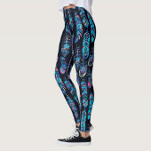 Leggings Motif en plume noir et turquoise (Gauche)