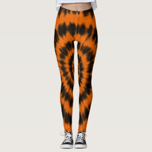 Leggings Motif en spirale orange et noir Tie-Dye pour Hallo