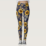 Leggings Motif ensoleillé de feuille de tournesols de<br><div class="desc">Ce motif floral élégant et chic est parfait pour la saison d'été. il comporte jaune et brune motif de tournesol peint par aquarelle avec le feuille de feuille d'or imprimé par faux sur un arrière - plan simple de bleu marine. Cette copie est à la mode, pays, et moderne. NOTE...</div>