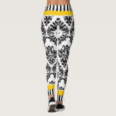 Leggings Motif et rayures damassé jaune et noir blanc (Dos)