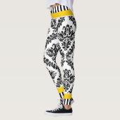 Leggings Motif et rayures damassé jaune et noir blanc (Gauche)