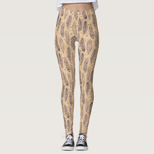 Leggings Motif ethnique d'ensemble de plume (Devant)