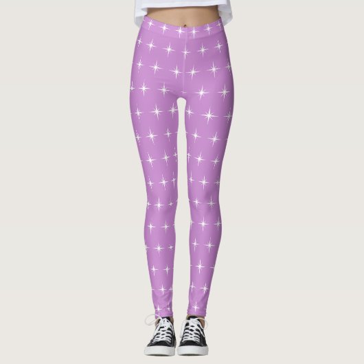 Leggings Motif étoile blanche sur violet (Devant)