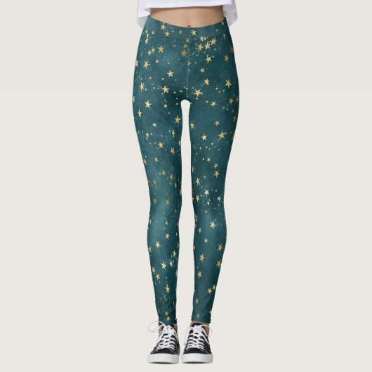 Leggings Motif étoile céleste de nuit profonde turquoise (Devant)