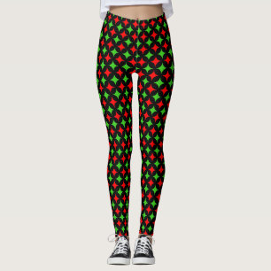 Leggings Motif étoile diamant vert et rouge sur fond noir