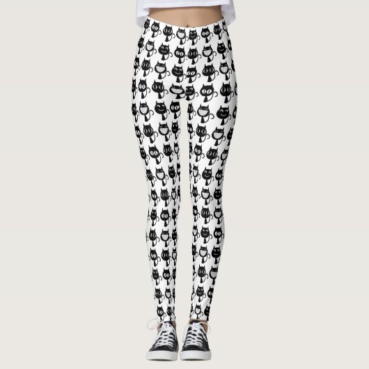 Leggings Motif Expressions de chats noirs mignons (Devant)