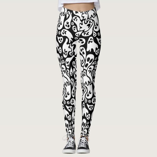 Leggings Motif fantôme noir et blanc (Devant)