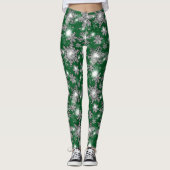 Leggings Motif festif de flocon de neige gris argent (Devant)