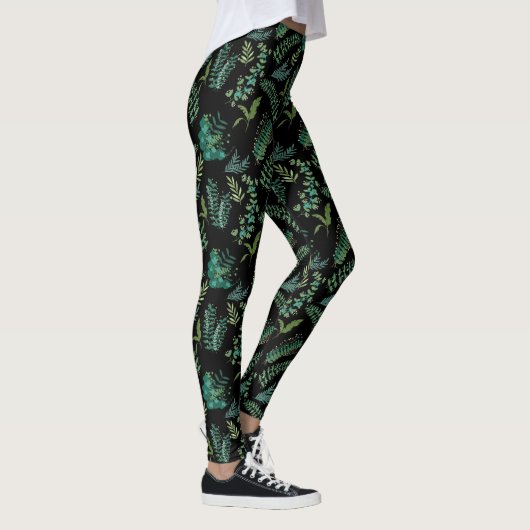Leggings Motif feuille 10.bw Black BG (Droite)