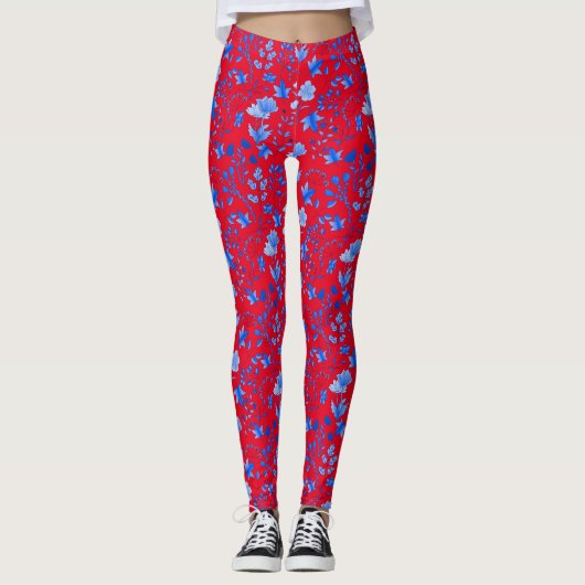 Leggings Motif feuille 12.bw Red BG (Devant)